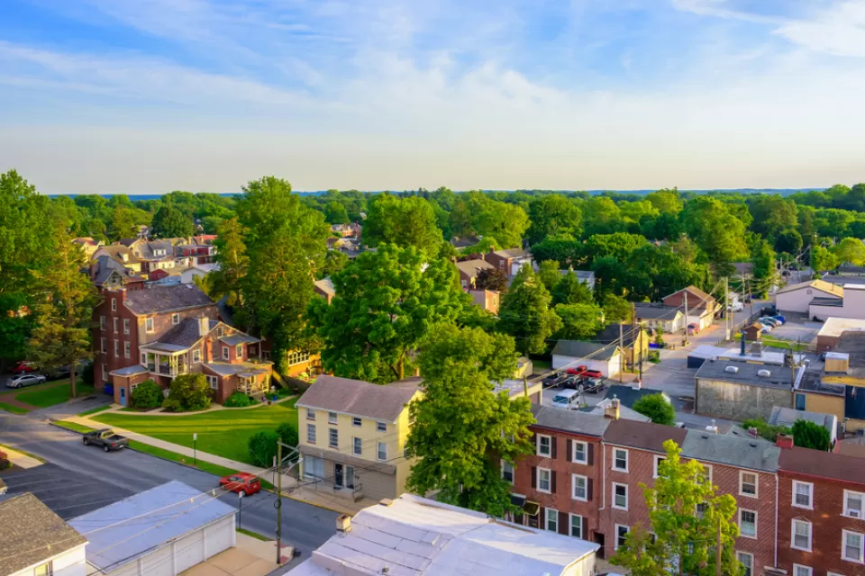 Aerial view of West Chester, Pennsylvania